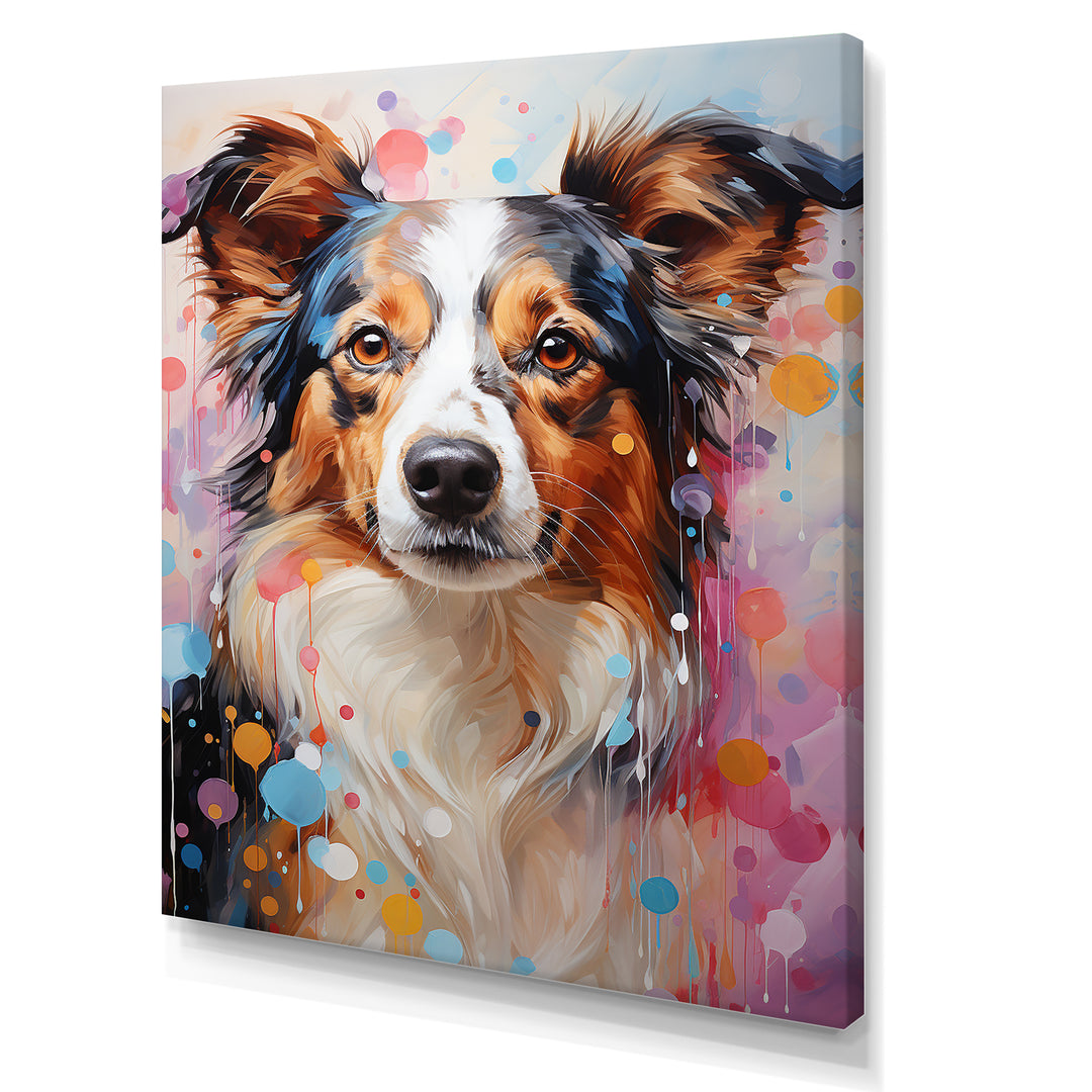 Playful Collie Portrait - White Dog Wall Art