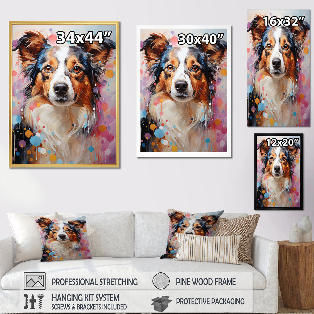 Playful Collie Portrait - White Dog Wall Art