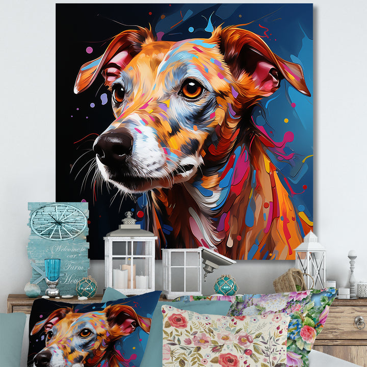 Playful Dog Whippet Popart - Dog Canvas Wall Art