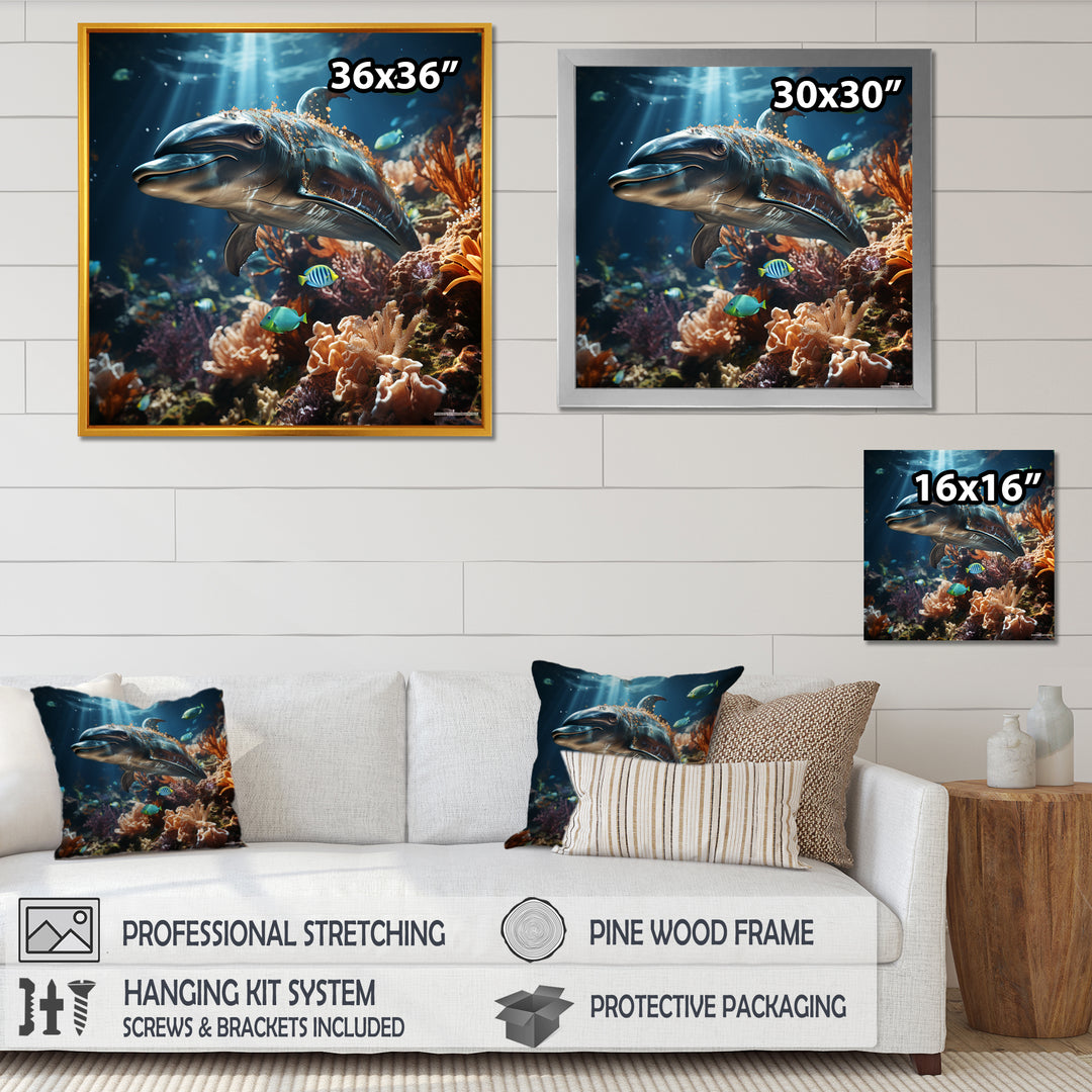 Dolphin Dreamscape - Dolphin Framed Canvas Art