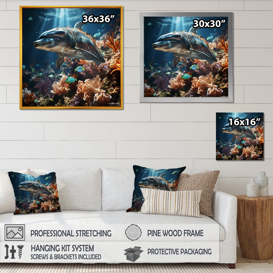Dolphin Dreamscape - Dolphin Framed Canvas Art