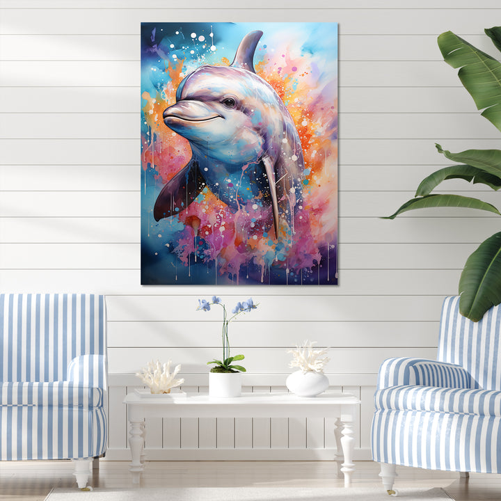 Dolphin Euphoria - Dolphin Large Canvas Wall Art