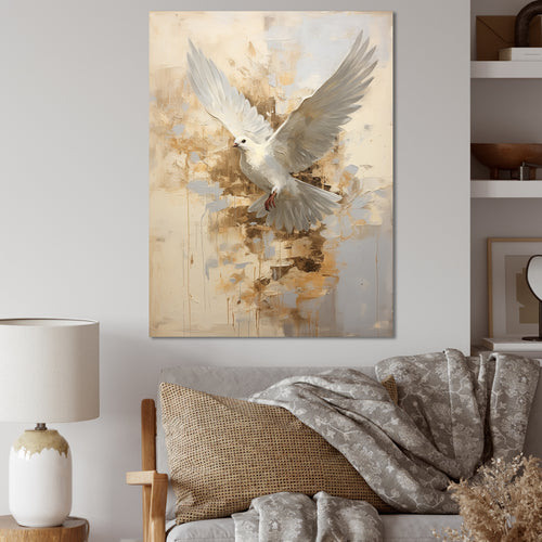 Minimalism Beige And Gold Dove - Dove Canvas Wall Art