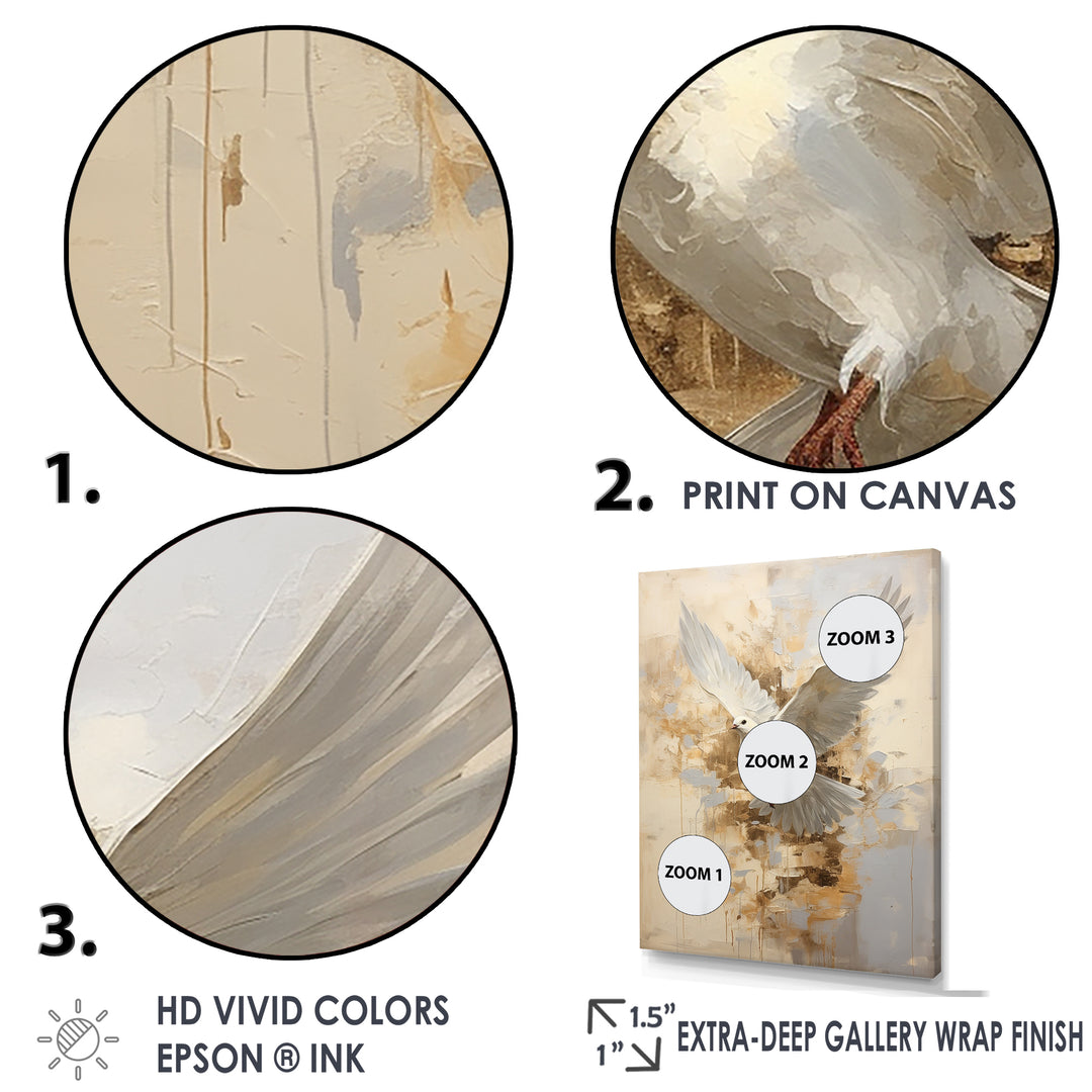 Minimalism Beige And Gold Dove - Dove Canvas Wall Art