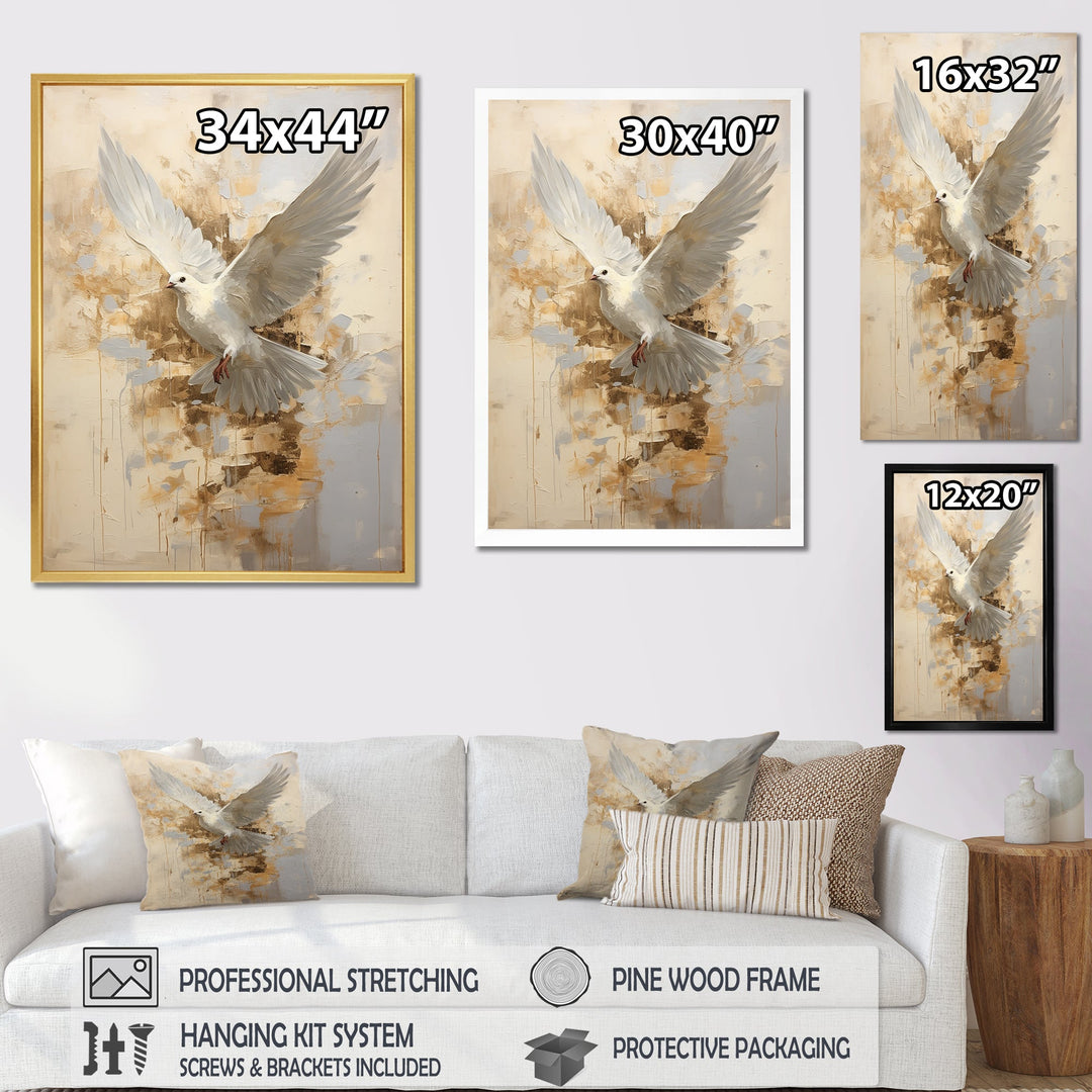 Minimalism Beige And Gold Dove - Dove Canvas Wall Art