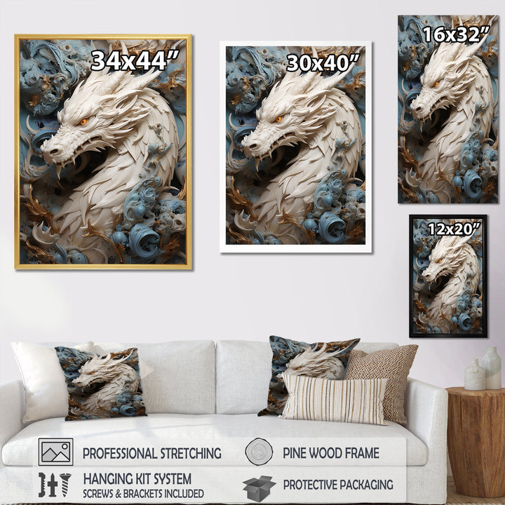 Epic Blue And Grey Dragon Odyssey - Dragons Large Canvas Wall Art