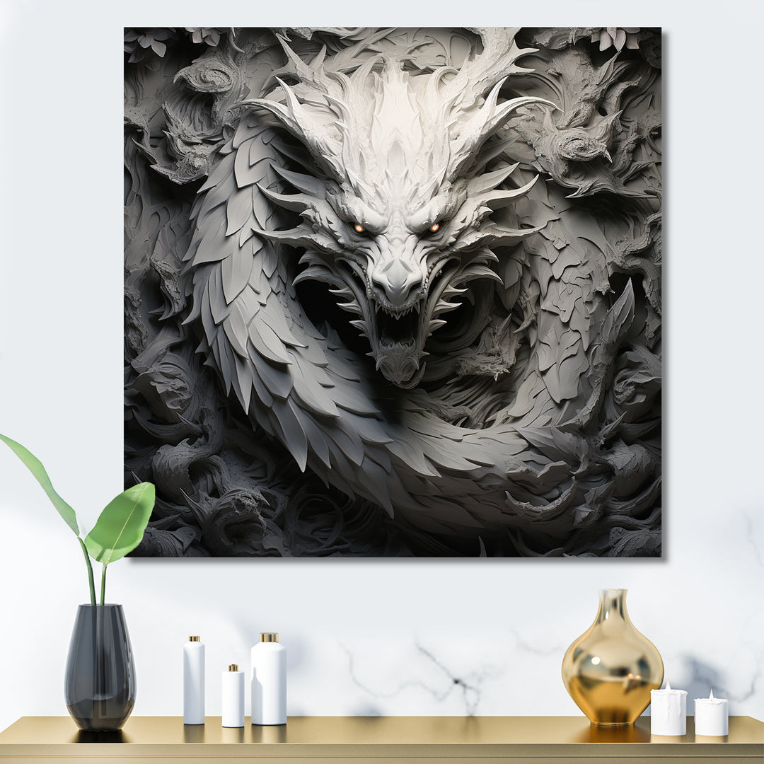 Chinese Black And White Dragon - Dragons Living Room Wall Art
