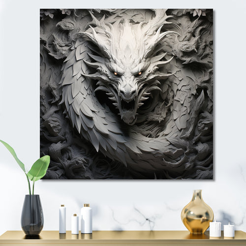 Chinese Black And White Dragon - Dragons Living Room Wall Art
