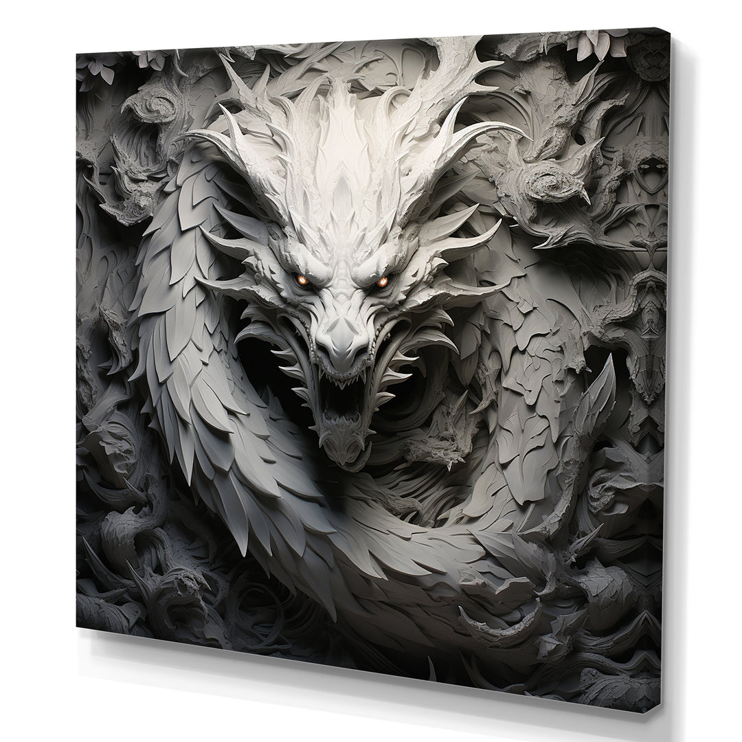 Chinese Black And White Dragon - Dragons Living Room Wall Art