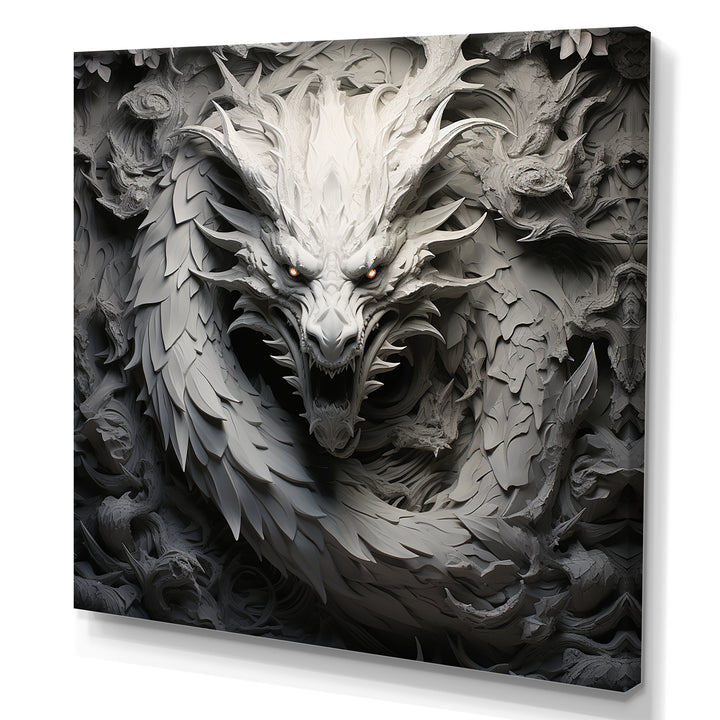 Chinese Black And White Dragon - Dragons Living Room Wall Art
