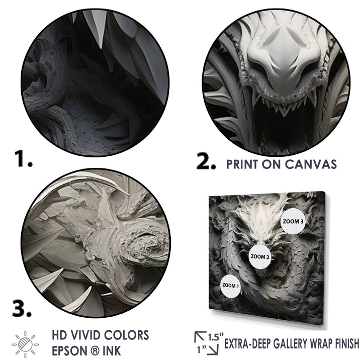 Chinese Black And White Dragon - Dragons Living Room Wall Art