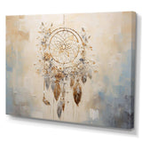 Beige And Grey Threads Of Dreams Dreamcatcher - Spiritual Canvas Wall Art