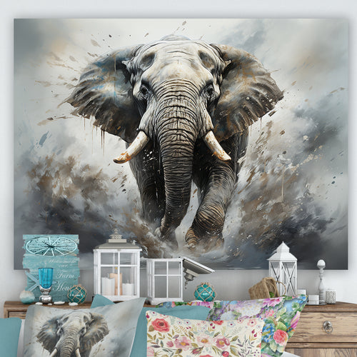 Elephant Symphony Stampede - Gray Elephant Wall Art