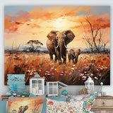 Graceful African Elephant With Calf In Motion - Elephant Wall Decor
