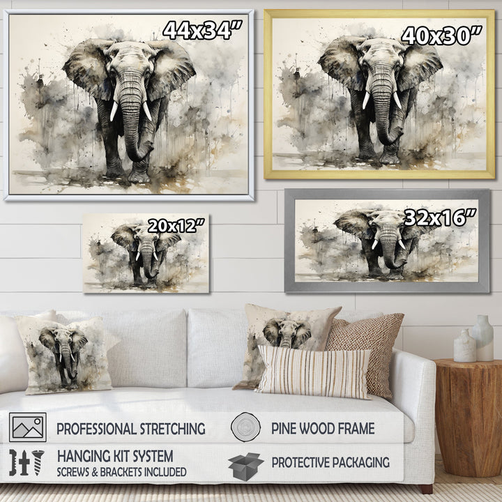 Elegant Elephant In Motion - Elephant Large Canvas Wall Art