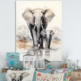 Elegant Elephant With Calf In Motion - Elephant Home Decor Art