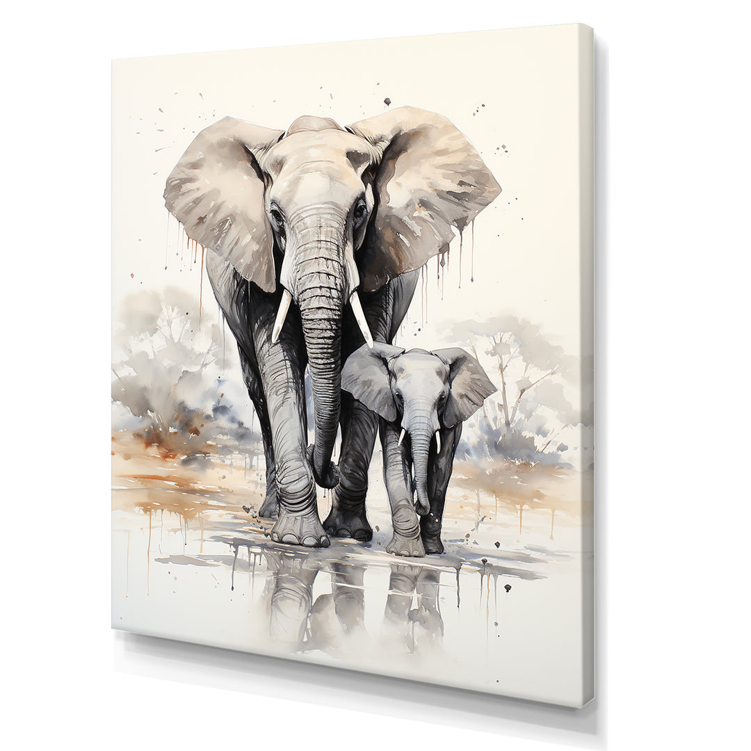 Elegant Elephant With Calf In Motion - Elephant Home Decor Art