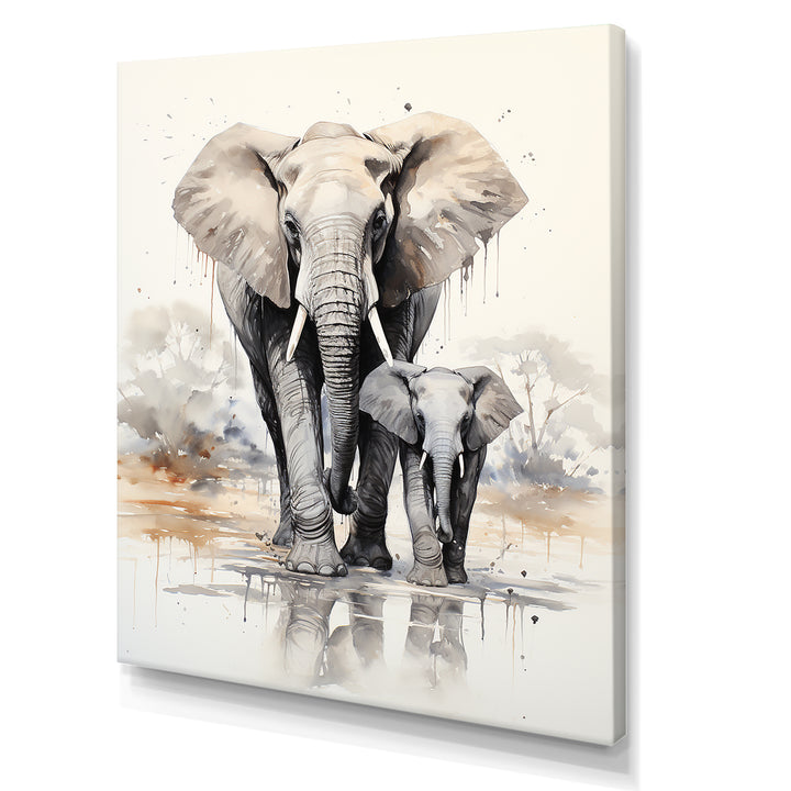 Elegant Elephant With Calf In Motion - Elephant Home Decor Art