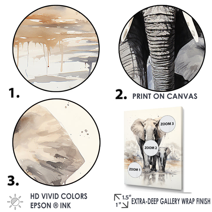 Elegant Elephant With Calf In Motion - Elephant Home Decor Art