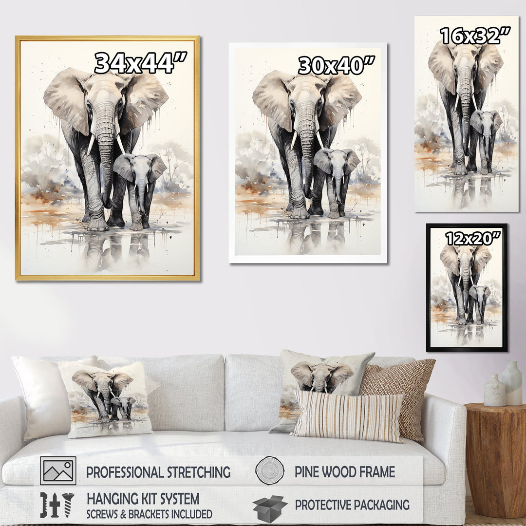 Elegant Elephant With Calf In Motion - Elephant Home Decor Art