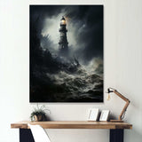 Lighthouse Battling The Stormy Waves - Architecture Canvas Wall Art