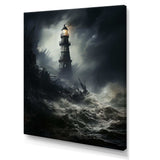 Lighthouse Battling The Stormy Waves - Architecture Canvas Wall Art