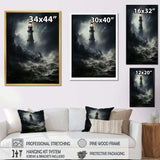 Lighthouse Battling The Stormy Waves - Architecture Canvas Wall Art