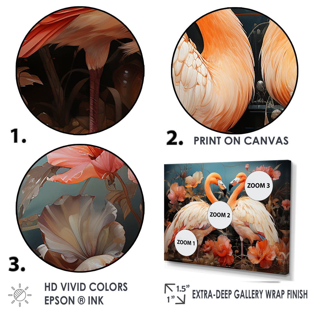 Graceful Orange Flamingo Ballet - Flamingo Large Canvas Wall Art