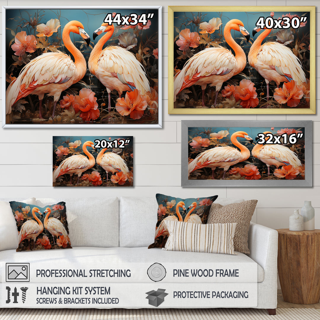 Graceful Orange Flamingo Ballet - Flamingo Large Canvas Wall Art