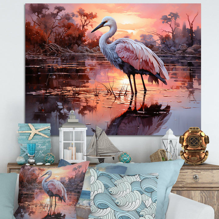 White Flamingo Lake Serenity - Flamingo Living Room Wall Art