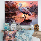 White Flamingo Lake Serenity - Flamingo Living Room Wall Art