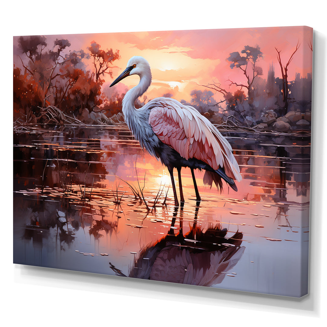 White Flamingo Lake Serenity - Flamingo Living Room Wall Art