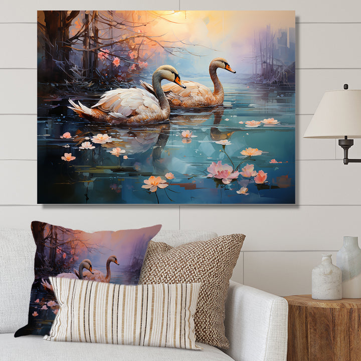 White Flamingo Twilight - Flamingo Canvas Wall Art