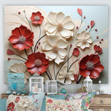 Red And White Crimson Flower S Embrace - Floral Canvas Wall Art