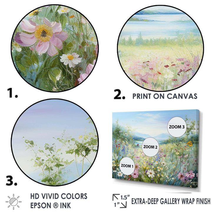 Simplity Wreath Green Flower Field - Floral Canvas Wall Art