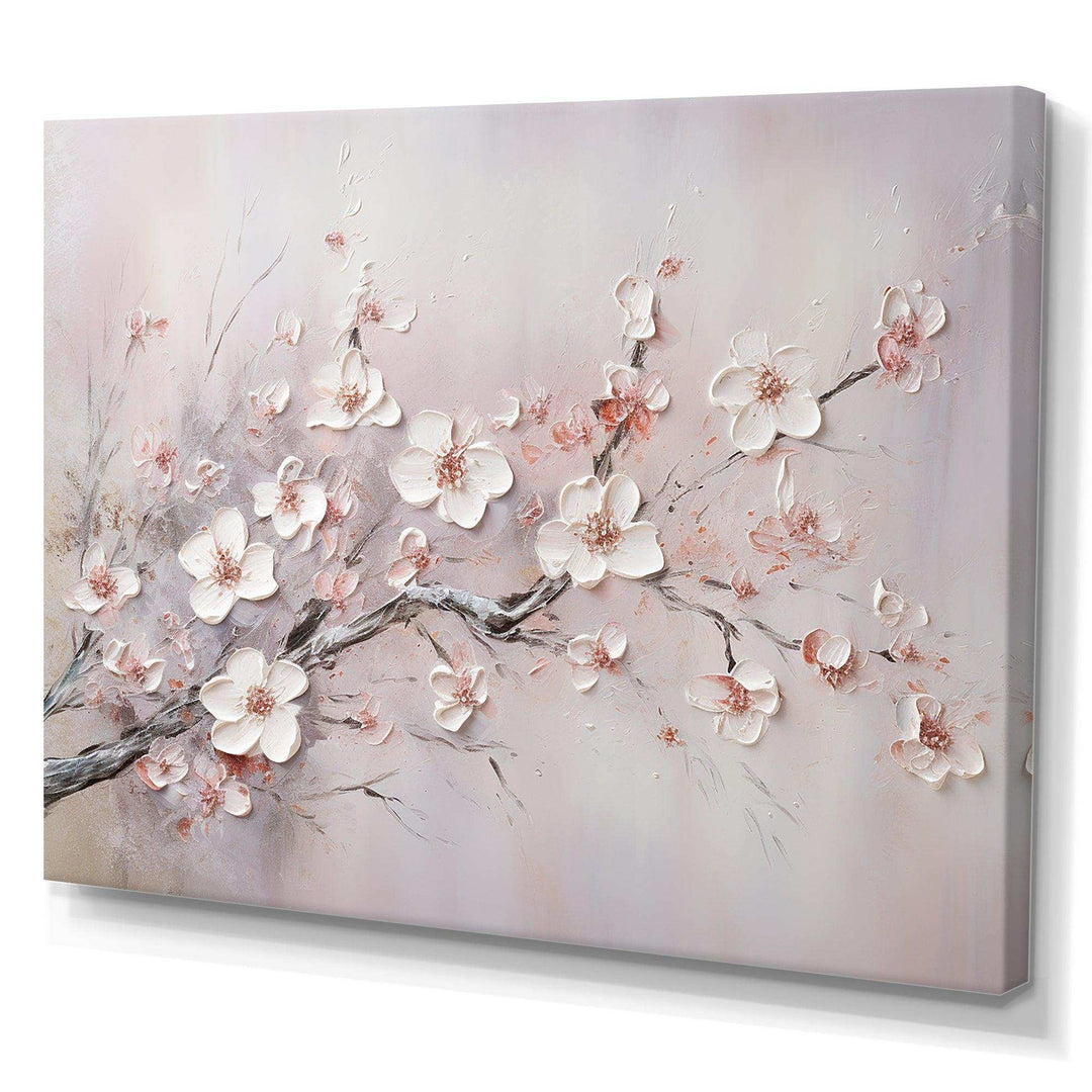 Pink And Grey Cherry Blossom Charm - Floral Canvas Wall Art