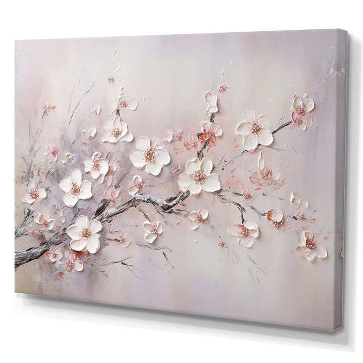 Pink And Grey Cherry Blossom Charm - Floral Canvas Wall Art