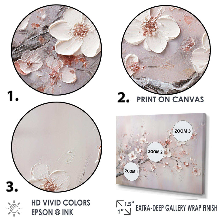 Pink And Grey Cherry Blossom Charm - Floral Canvas Wall Art