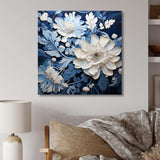 Watercolor Blue And White Seasonal Flowers III - Floral Canvas Wall Art