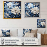 Watercolor Blue And White Seasonal Flowers III - Floral Canvas Wall Art