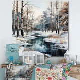 River In Forest Winter Scenery - Landscapes Canvas Wall Art