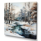 River In Forest Winter Scenery - Landscapes Canvas Wall Art