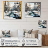 River In Forest Winter Scenery - Landscapes Canvas Wall Art