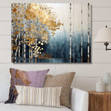 Minimalism Blue And Gold Forest - Landscapes Canvas Wall Art