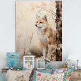 Minimal Wolf In Forest - Beige Wolf Wall Art