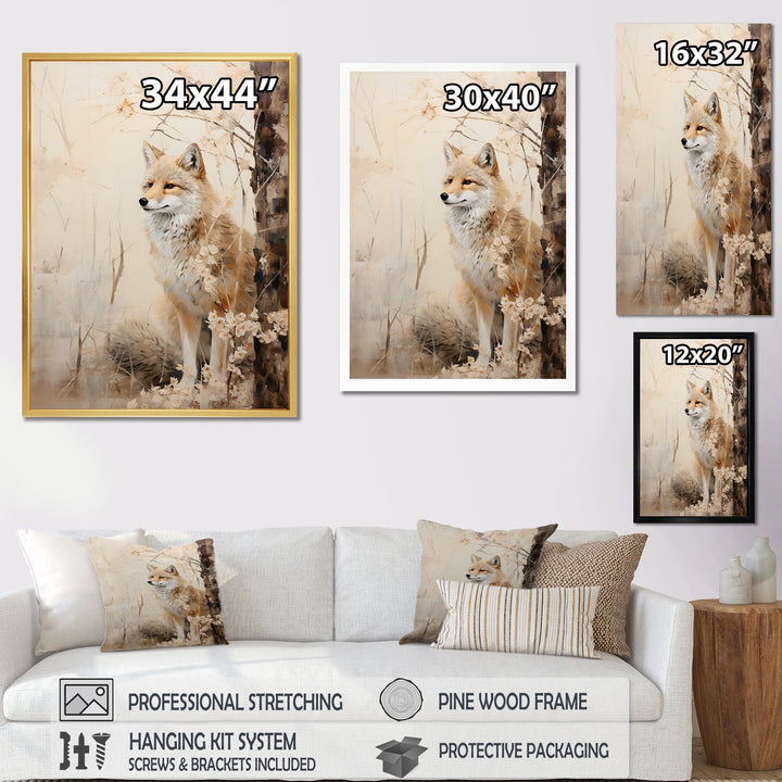 Minimal Wolf In Forest - Beige Wolf Wall Art