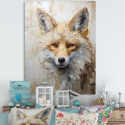 Minimalism Beige Fox Portrait - Fox Framed Canvas Art