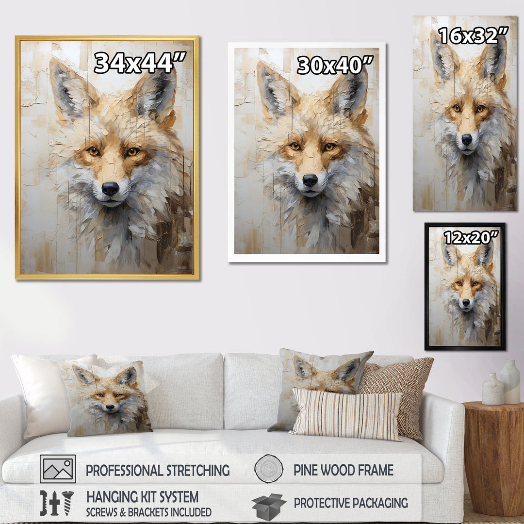 Minimalism Beige Fox Portrait - Fox Framed Canvas Art