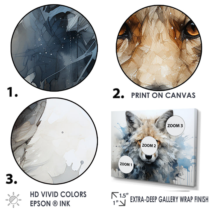 Blue And White Fox Portrait - Fox Home Decor Art