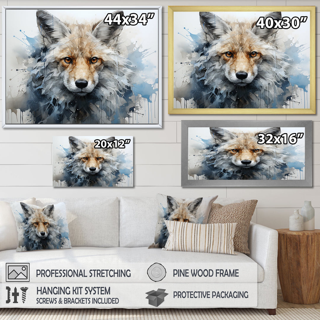 Blue And White Fox Portrait - Fox Home Decor Art